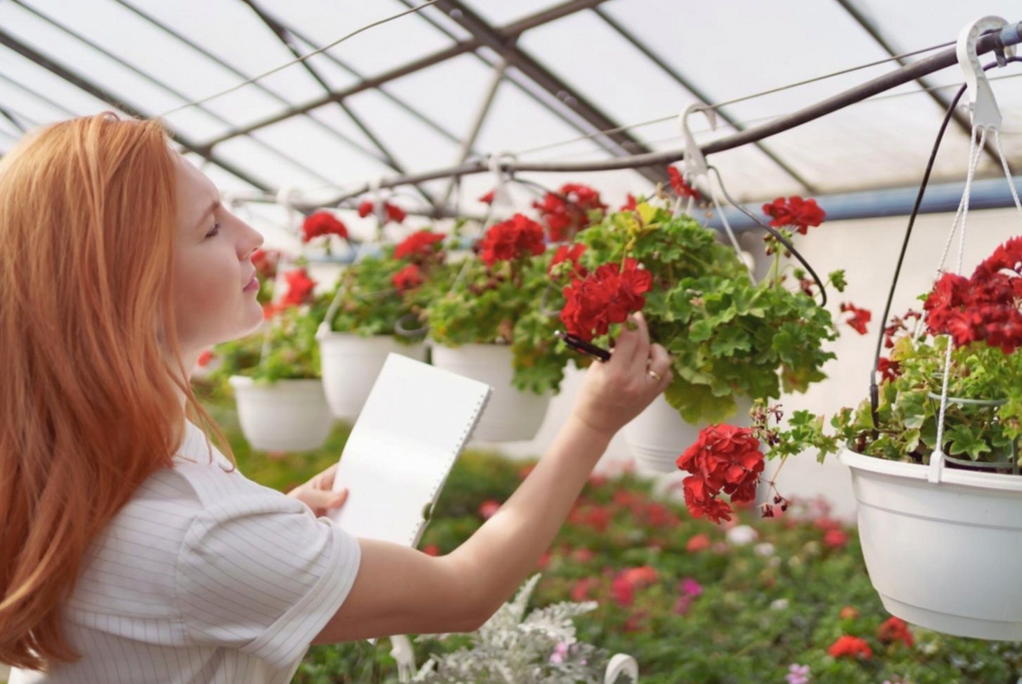 Florist arranging flowers at a corporate event